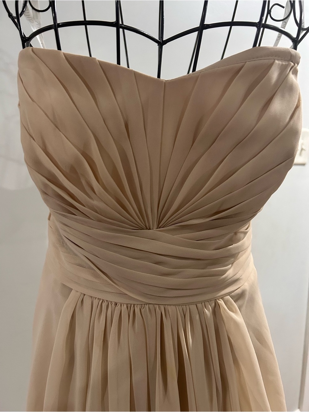 David's Bridal Strapless Chiffon Gown in Blush Nude